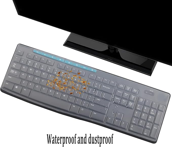 Keyboard Cover Skin for Logitech MK370 MK295 MK275 MK270 Wireless Keyboard, Logitech K200 K260 K270 K275 K295 MK200 MK260 Ultra Thin Desktop PC Silicone Keyboard Cover-Clear