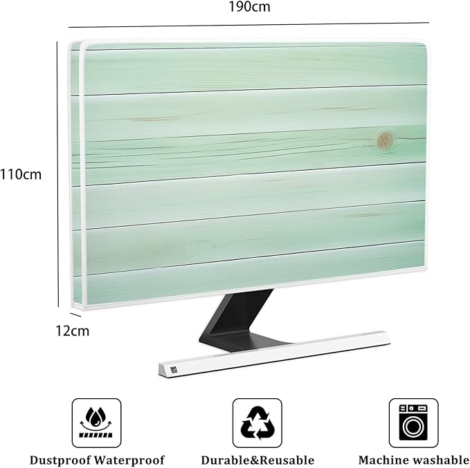 Waterproof Television Covers 80 Inch Anti-Static Anti-Static Dust-Proof Protective Sleeve Compatible with Flat Screen TV Decorations，Mint Green Wooden Board Design