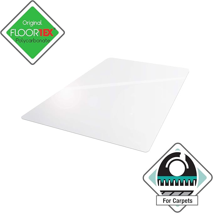 Floortex Polycarbonate Chair Mat 48" x 53" for Low/Medium Pile Carpets, Clear