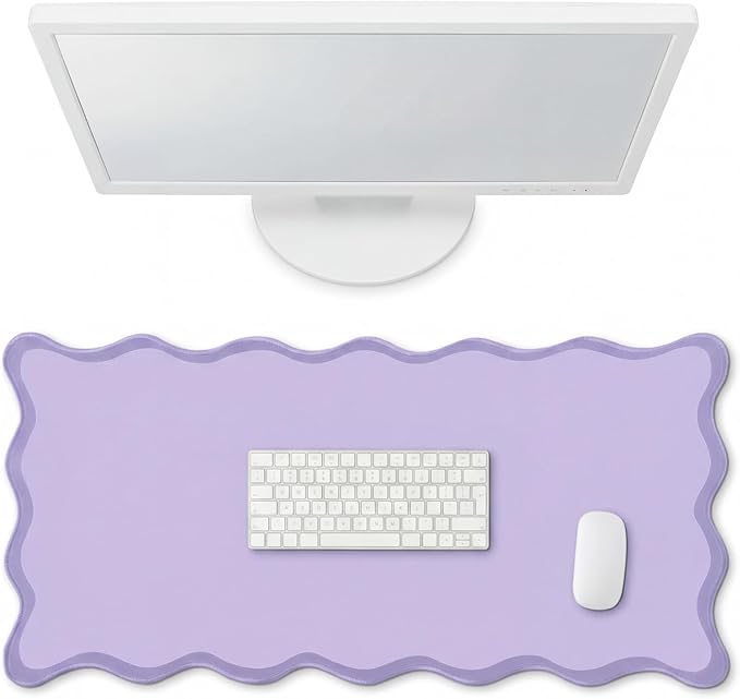 Hahafelt Scalloped Desk Mat Large Scalloped Piping Cute Desk Mat Aesthetic Preppy Table Pad Large Nonslip Pad with Edge Stitching Waterproof Gaming(Purple,31.5 x 15.8 Inches)
