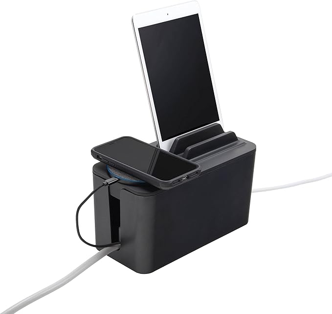 Bluelounge CableBox Mini Station Black Cable and Cord Management System - Small Surge Protector Included