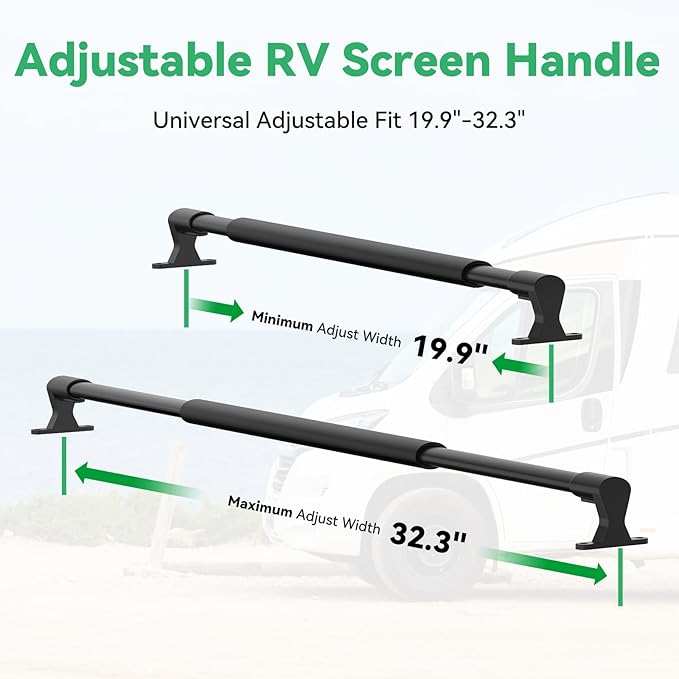 RV Screen Door Handle Grab Bar, 19.9" to 32.3" Adjustable Aluminum Camper Screen Door Crossbar, Sturdy Non-Slip Grip Ergonomic Universal Fit for Motorhome Camper Travel Trailer (Black)