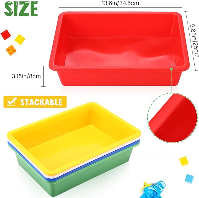 Hoteam 5 Pcs Paper Trays for Classroom Plastic Storage Bin Tray Bulk Stackable File Organizer for School Office Teacher Book Organization Supplies(Concise Color,13.78 x 9.84 x 3.15 Inch)