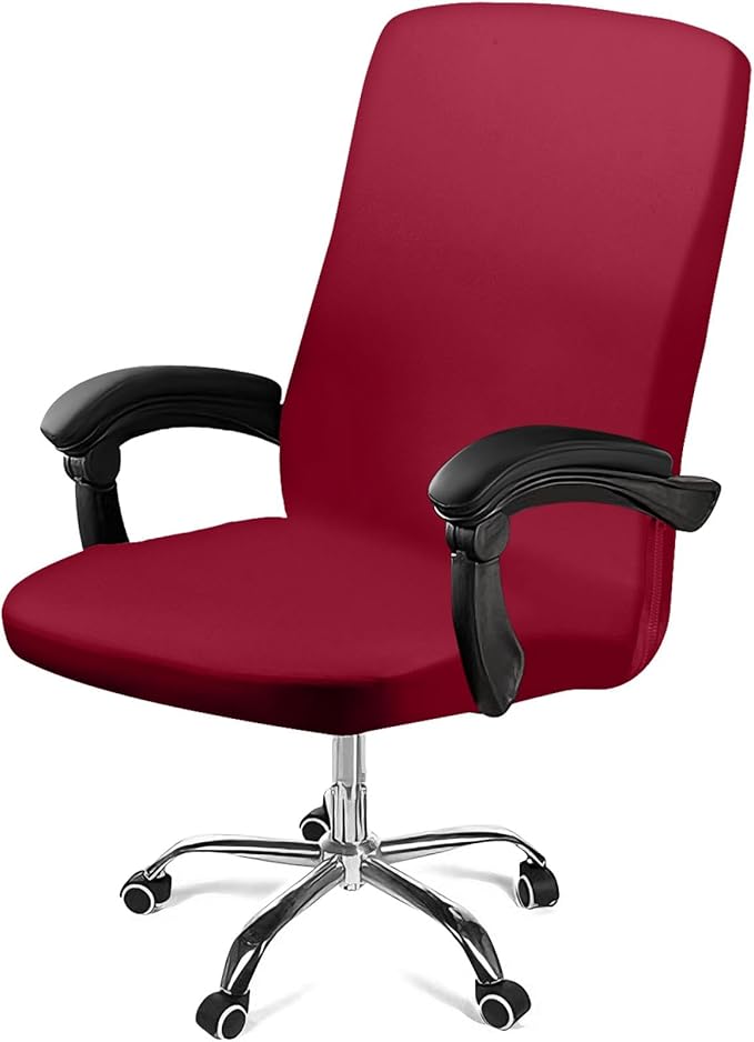 Tallew Office Chair Cover Stretchable Computer Universal Chair Seat Covers Removable Desk Chairs Slipcovers Washable Office Cushion Backrest for Rotating(Burgundy)