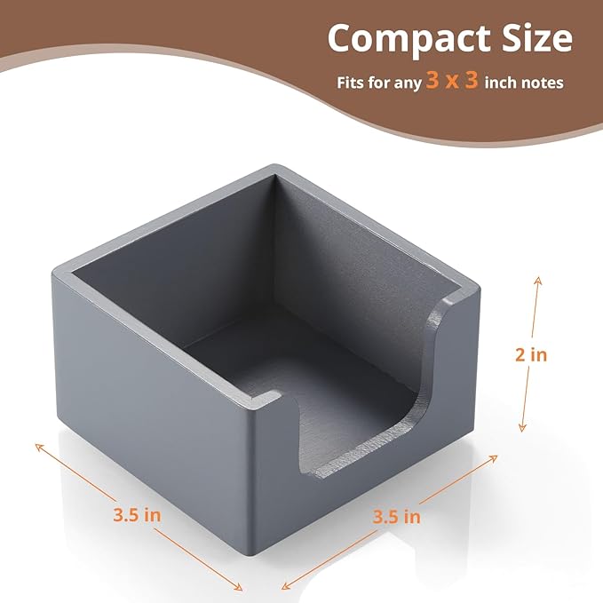 Gray Sticky Note Holder, Wood Note Dispenser for Office Desk Accessories, Self Stick Note Pad Holder, Memo Pad Holder Dispenser Organizer for School Office Desk Supplies