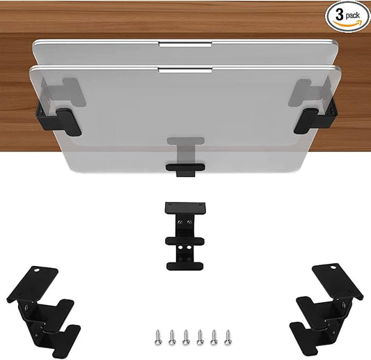 IFCASE 2 Tier Under Desk Laptop Mount, Double Decker Metal Under Desk Shelf Holder for Laptop, MacBook Pro, Keyboard with Anti-Scratch Silicone (Black)