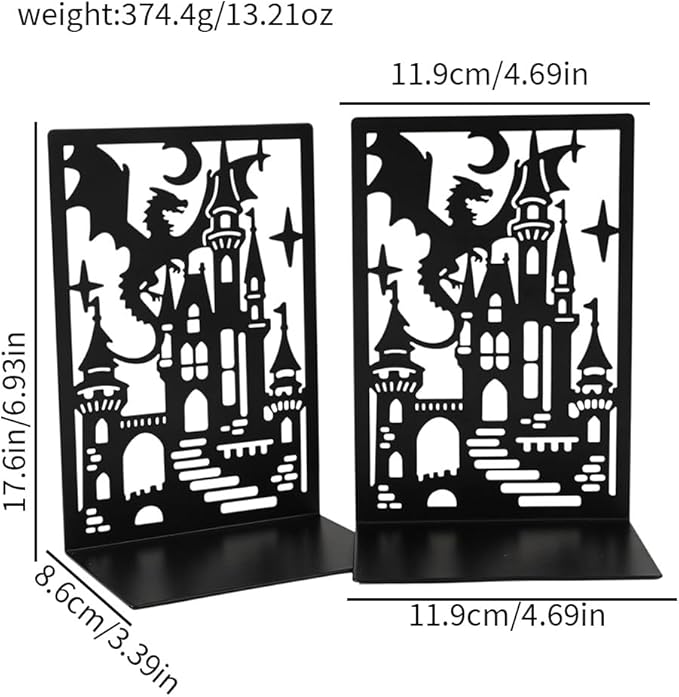 Book Ends, Bookends, Book Ends for Shelves, 2Pair Non Skid Metal Book Divider Decorative Holder, Abstract Art Desgin Book Stopper Supports for Office, Home (Dragon D)