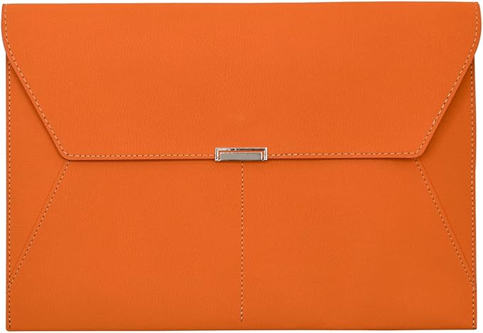 VANRA File Folder Document Holder Organizer Waterproof Portfolio Leather Folder Case with 3 Pockets, Filing Envelopes for A4 Letter Size Paper with Snap Magnetic Button Closure (Orange)