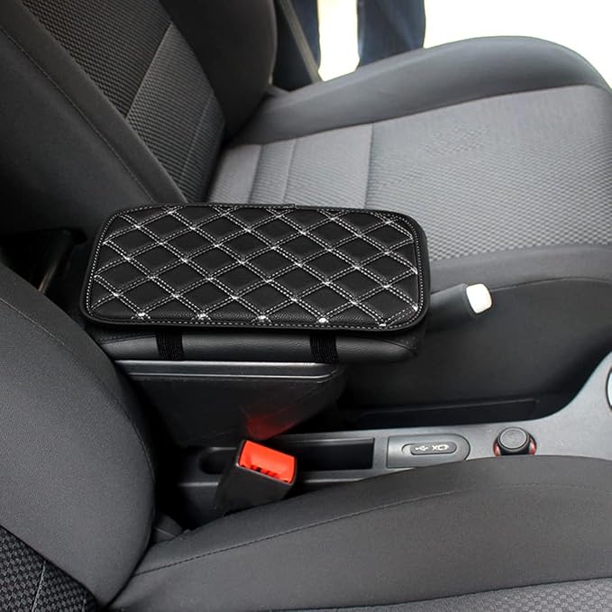 8sanlione Car Leather Center Console Cushion Pad, 11.4"x7.4" Waterproof Armrest Seat Box Cover Fit for Cars, Vehicles, SUVs, Comfort, Car Interior Protection Accessories (Black/White)