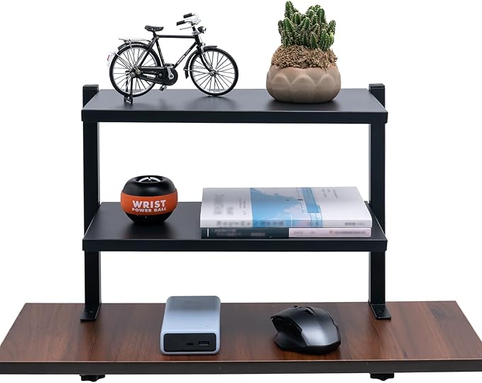 2-Tier Clamp On Desk Shelf,16 inch Adjustable Above or Under Table Storage Shelves,Desktop Organizer