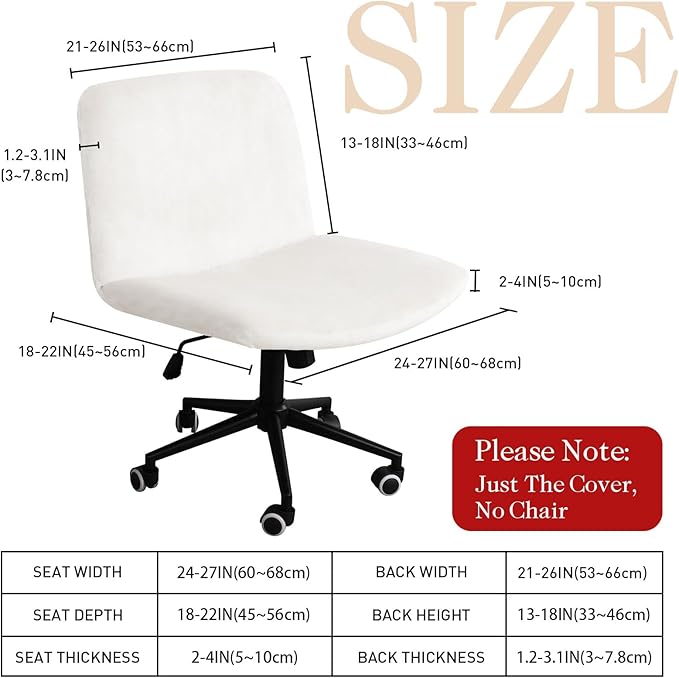 NICEEC Criss Cross Chair Cover Armless Office Dorm Desk Chair Covers Vanity Chair Covers Computer Mid Back Wide Seat Chair Without Arms Protector Spandex Stretch Slipcover White(No Chair Only Cover)