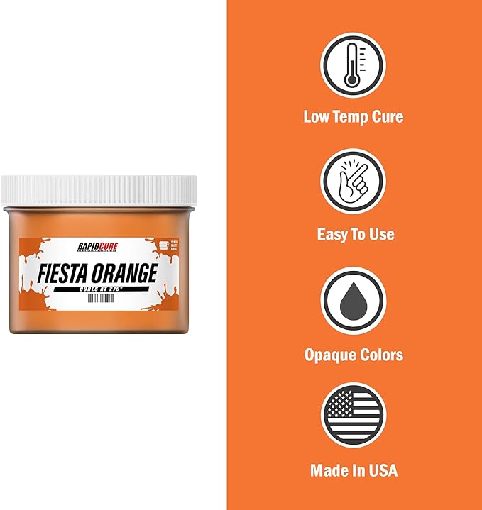 Rapid Cure® Screen Printing Ink Fiesta Orange (8oz.) - Plastisol Ink for Screen Printing, Fast Curing Fabric Paint - Screen Print Direct®, USA Made