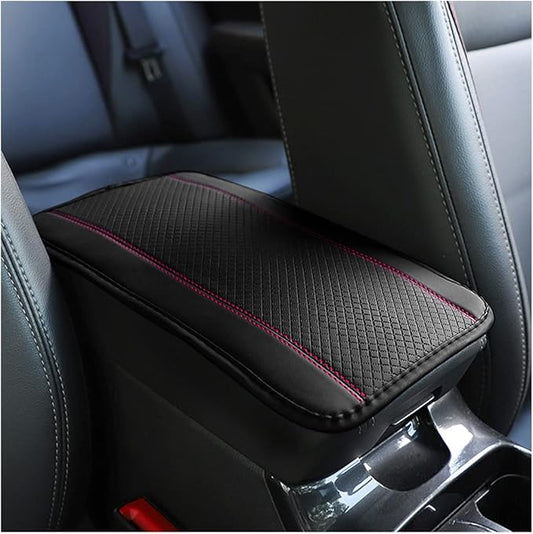 8sanlione Car Armrest Storage Box Mat, Fiber Leather Car Center Console Cover, Car Armrest Seat Box Cover Accessories Interior Protection for Most Vehicle, SUV, Truck, Car (Black/Pink)