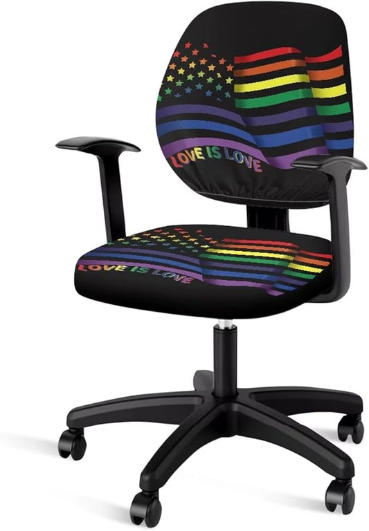 GLENLCWE Love is Love Rainbow Flag Computer Office Chair Cover Universal Chair Covers Stretch Rotating Chair Slipcover Protective & Stretchable