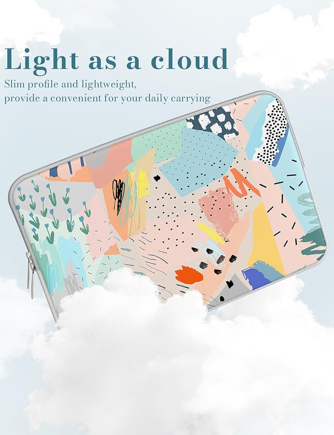 iCasso Laptop Sleeve 13 inch for MacBook Air 13-13.6 inch, Cute Laptop case for MacBook Pro 13 inch 14 inch, Slim Protective Travel Carrying Case Sleeve for 14 inch Chromebook, HP, Del，Pastel Abstract