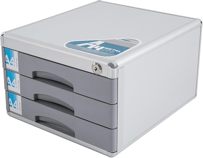 Desktop Drawer Organizer Lockable File Cabinet with Drawers Unit Office Desk Storage Organzier for Documents Papers Mail Notebooks Stationery (3-layer)