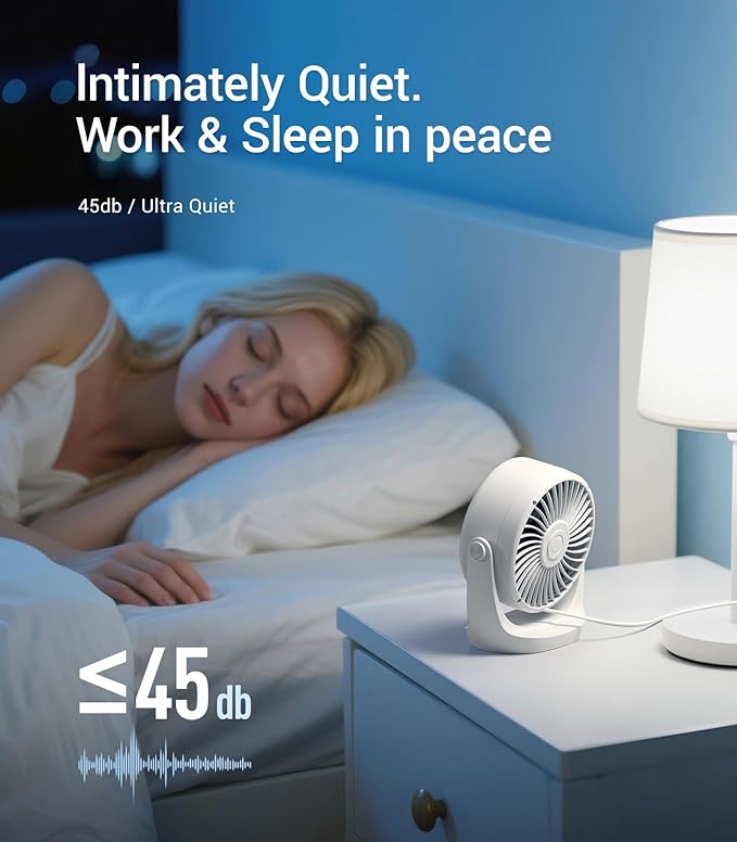 Diveblues USB Desk Turbo Fan, Ultra-Quiet Mini Desk Fan, Powerful Wind, LED Display, 5 Speed, 360° Rotating Small Portable Fan for Home, Office and Outdoor Cool Tech Gadgets - TurboBreeze