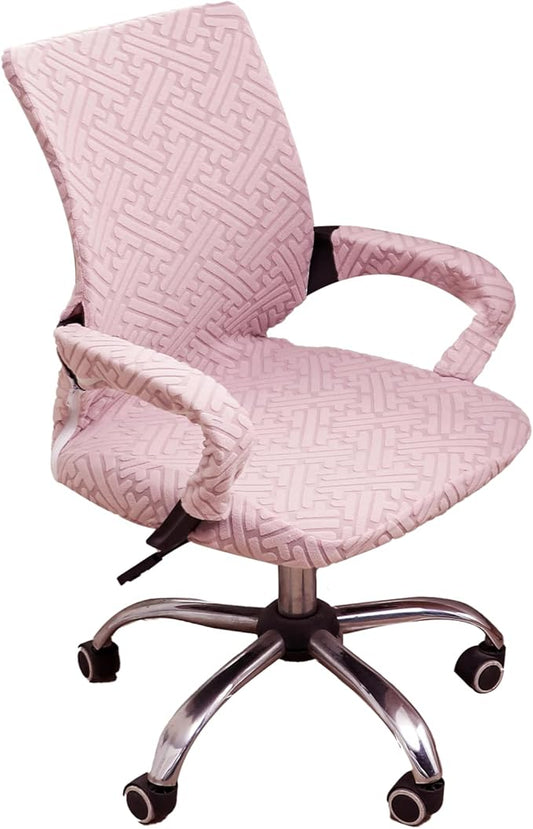 Pink Office Chair Cover with Armrest Cover 18Inch Wide Stretch Jacquard Small Desk Computer Chair Covers with Long Zipper Arm Slipcovers Washable
