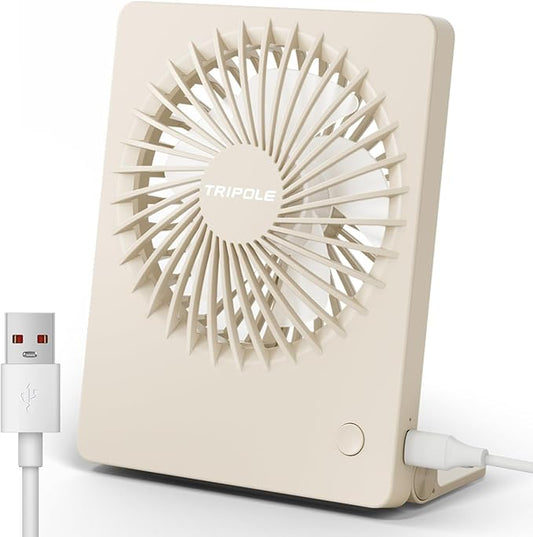 TriPole Mini Desk Fan USB Powered Portable Fan Small Personal Fan 3 Speeds Strong Airflow Table Fan for Travel Home Office Bedroom Desktop, 3.3ft Cable (No Battery, Beige)
