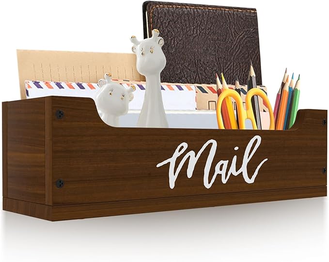 White Wooden Mail Organizer Countertop (Walnut + White)