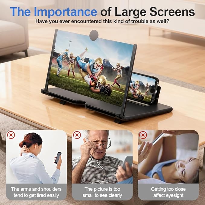 Mobile Phone Magnifier Screen, 3D HD Magnifying Projector Screen Enlarger for Movies Videos and Gaming, Foldable Phone Stand with Screen Amplifier, Compatible with All Smartphones (Red, 12inch)