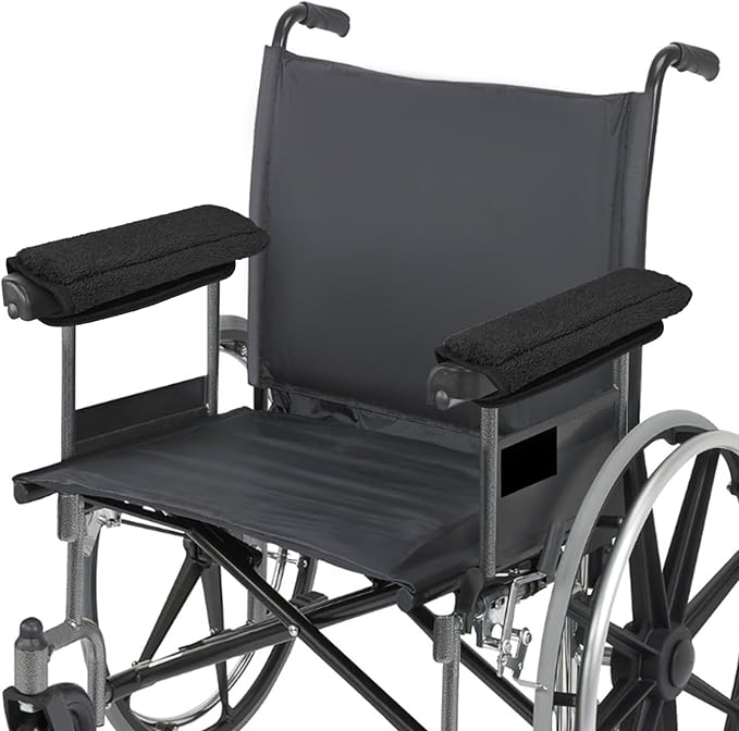 Wheelchair Armrest Covers - Soft Support Cushion Accessories for Wheelchair - Widened Velcro Straps Comfortable and Protective for Wheelchairs, Office Chairs - Comfort Padding Pressure Relief, Black