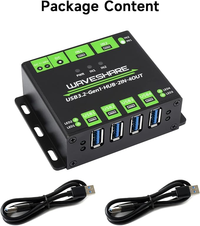 Waveshare Industrial Grade USB HUB, Extending 4X USB 3.2 Ports, Switchable Dual Hosts, Multi Protections