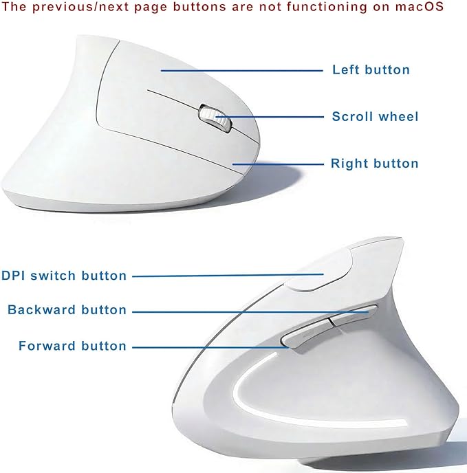 Wireless Ergonomic Mouse,2.4G USB Wireless Vertical Mouse,Adjustable DPI(800/1200/1600),Quiet Clicks,6 Buttons for Laptop,PC,Mac,Desktop – White