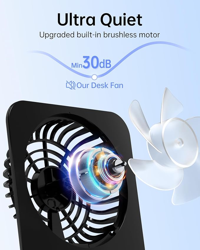 TriPole Desk Fan Small Portable Fan 2000 mAh Rechargeable Battery Ultra Quiet 4.5 Inch Mini Travel Fan with 180° Tilt Folding and 3 Speeds Adjustable for Home Office Desktop Black