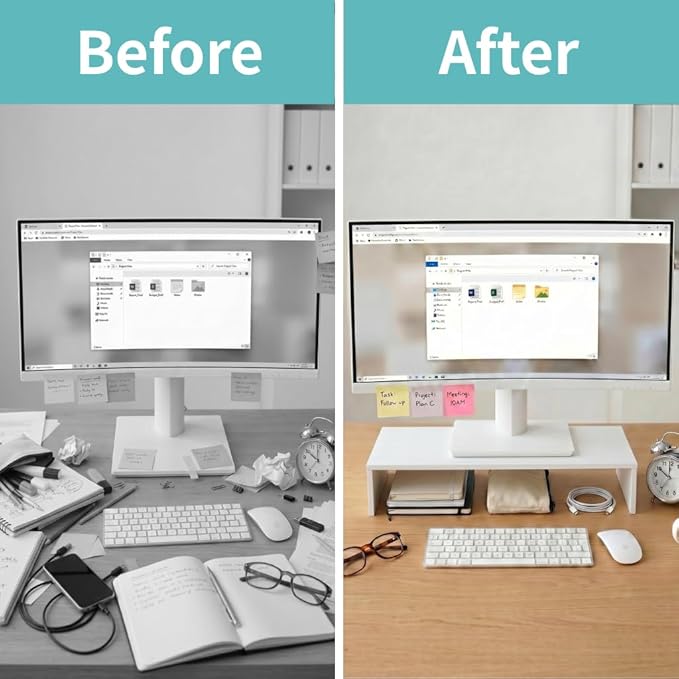 Wood Monitor Stand Riser for Desk - Ergonomic Computer & Laptop Stand with Under-Desk Storage, Single-Tier, Sturdy Desktop Organizer for Home Office, Printer & Monitor Holder, 19.7 x 6.2 x 2.63 in (White)