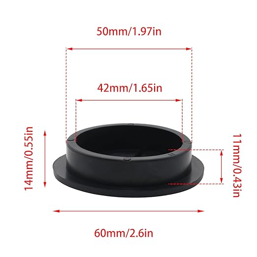 6 Pcs 50mm / 2 Inch Black Cable Cord Grommets, Rubber Desk Grommets for Table Computer Desk Wire Organizer TV Console and Other Furnitures Cover