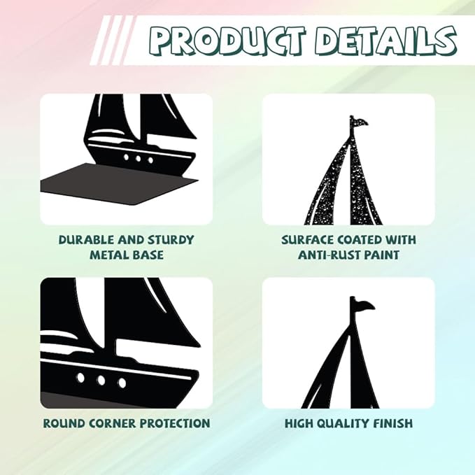 Peacoblue Metal Bookends for Shelves, Modern Decorative Heavy Duty Study Book Support Stoppers for Office, Desk, Shelf, Room 5.3"x4.3"x7" Cast Iron Simple Tall Bookends, 1 Pair (Sailboat)
