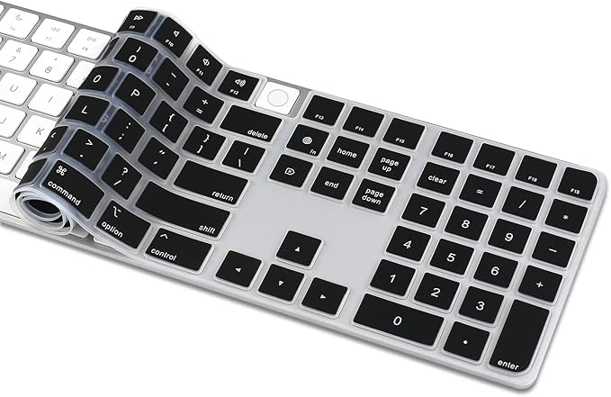 ProElife Ultra Thin Silicone Keyboard Cover Skin for 2023-2021 Magic Keyboard with Touch ID and Numeric Keypad Model-A2520 U.S Enter Protector (3 Keys ON The Left of The Space BAR) (Black)