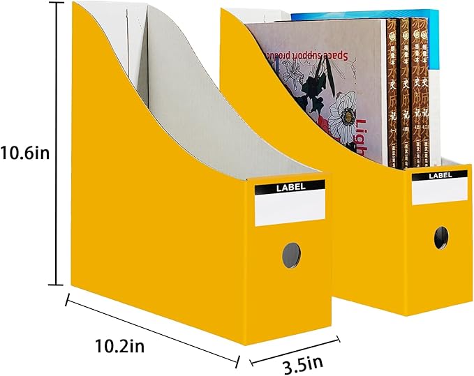 Limitliho Cardboard Magazine Holder (24 Pack), Sturdy Book Bins for Classroom, Vertical File Folder Organizer, 10.6'' 10.2'' 3.5'' Inch Magazine Rack (Yellow, 24 Pack)