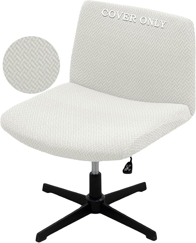 Vanity Chair Cover Criss Cross Chair Cover Waterproof and Elastic Armless Chair Slipcover Armless Chair Covers Office Chair Covers (White,Just The Cover,No Chair)