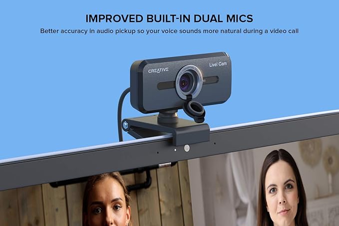 Creative Live! Cam Sync 1080p V2 Full HD Wide-Angle USB Webcam with Auto Mute and Noise Cancellation for Video Calls, Improved Dual Built-in Mic, Privacy Lens Cap, Universal Tripod Mount…