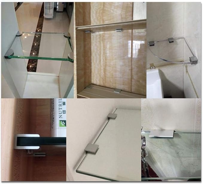 Kyien Pack of 8 Aluminum Alloy Square Glass Shelf Clamp Clip Holder Support Bracket (C: Suitable for 8-10 mm Thick Glass)
