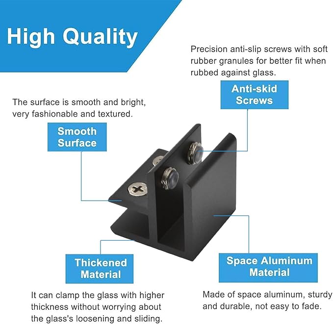 INCREWAY Glass Clamp, 4Pcs Adjustable 90 Degrees Clips, Aluminum Alloy Shelf Support Bracket, Holder Connector for 10-12mm Thick Glass, Black