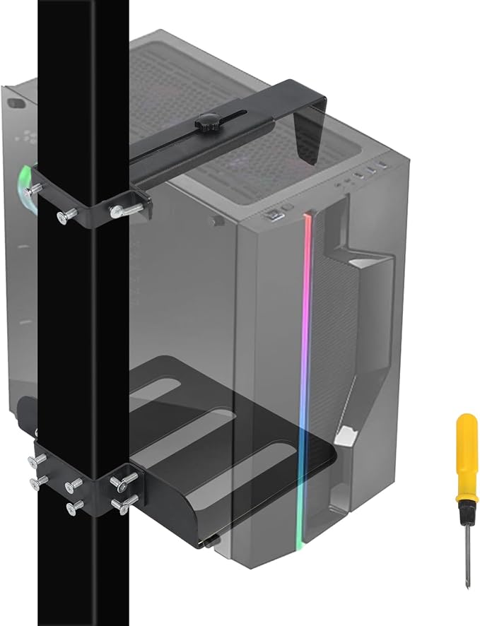 PC Mount Under Desk - No Drilling, Adjustable Height and Width Clamp Leg PC Bracket, Computer Mount Under Table for Standing Desks with 44lb Capacity