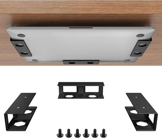 Joythink Universal Under Desk Metal Mount Laptop Holder Tray with Anti-Scratch Under Table Hidden Docking Station Holder Silicone Under Desk Mount for Laptop Keyboard Tablet Kitchen 3 PCS