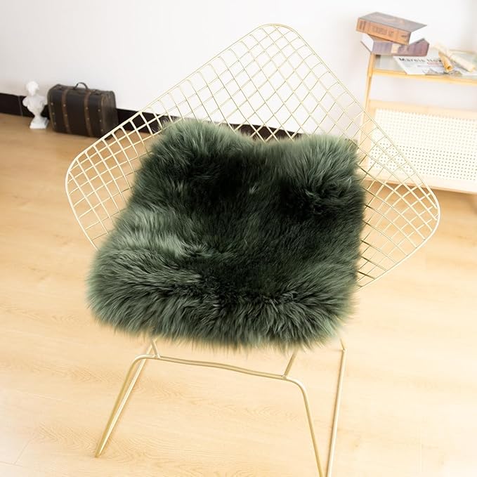 LLB Sheepskin Chair Covers - Office & Dining Room Chair Pads - 18x18 Inch, Dark Green