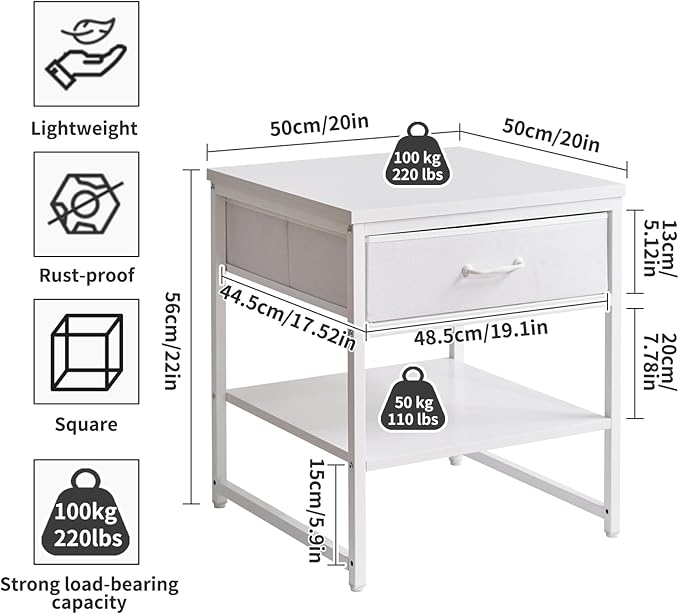 Aibiju Living Room Large Side Table, End Table with Drawers, Refrigerator Stand Printer Table with Adjustable Shelves, Office Square Coffee Table White YD-TM156W