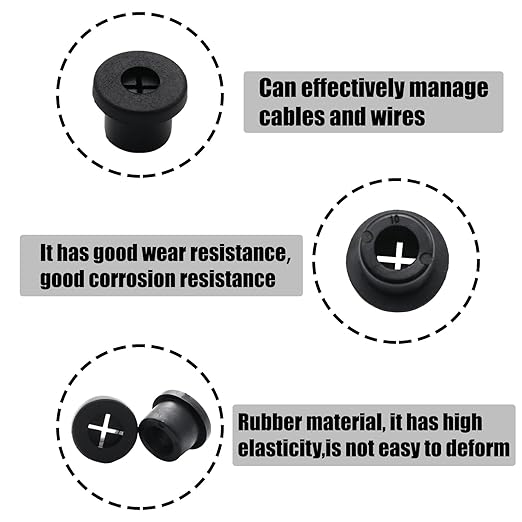 6 Pcs 10mm / 3/8 Inch Black Cable Cord Grommets, Rubber Desk Grommets for Table Computer Desk Wire Organizer TV Console and Other Furnitures Cover