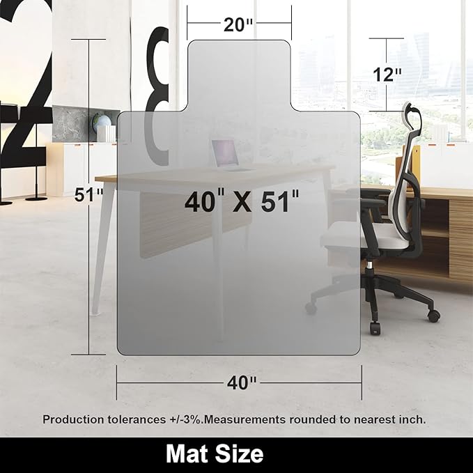 AiBOB Chair Mat for Low Pile Carpet Floors, Flat Without Curling, 40 X 51 in, Office Carpeted Floor Mats for Computer Chairs Desk