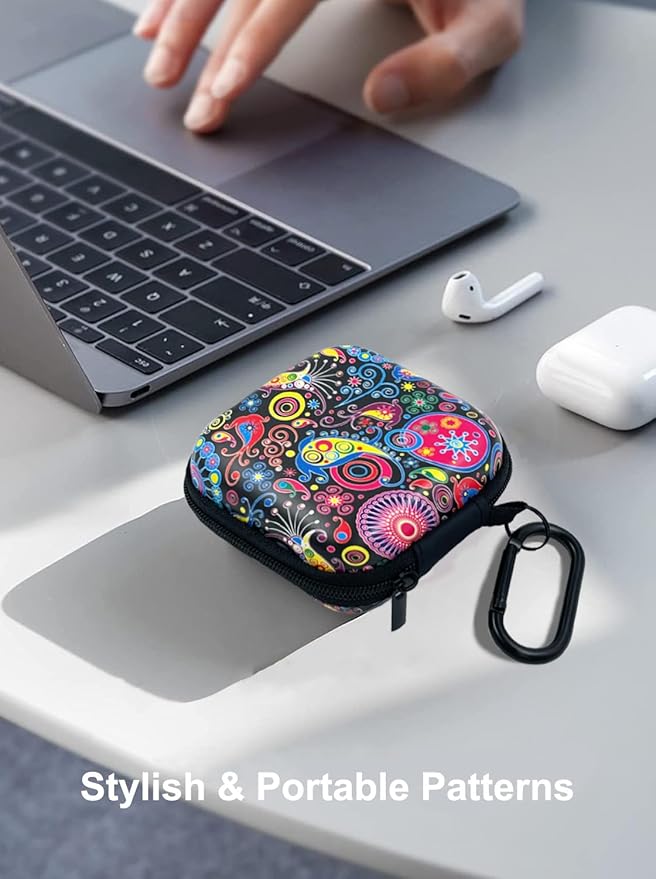 Earbud Case Headphone Organizer Ear Bud Case Portable EVA Carrying Box Storage Bag with Carabiner for AirPods Beats Bose Galaxy Buds 4/3/FE Data Cable Storage (Jellyfish)