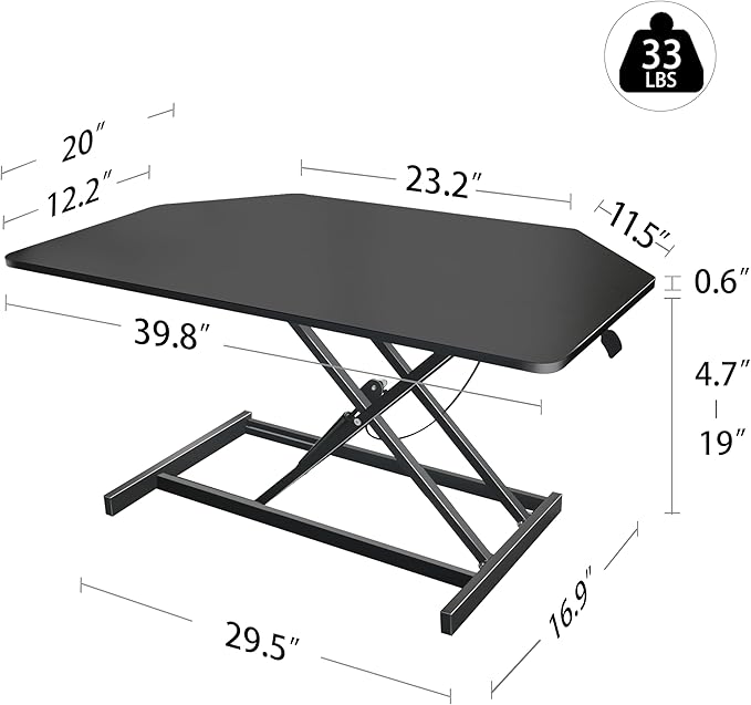 Aconcept 40 inch Black Corner Height Adjustable Standing Desk Converter, One-Click Sit to Stand up Desk Riser, Pre-Assembled for Dual Monitor and Laptop Workstation