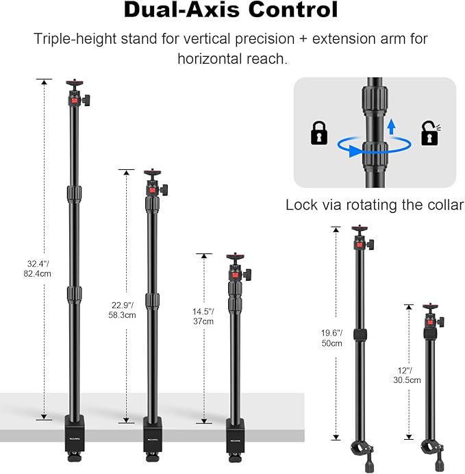 Camera Desk Mount Table Stand with Magic Arm & Ball Head, Table Light Stand with C Clamp, Webcam Desk Camera Mount for DSLR Ring Light Mic Live Streaming Vlog (811003)