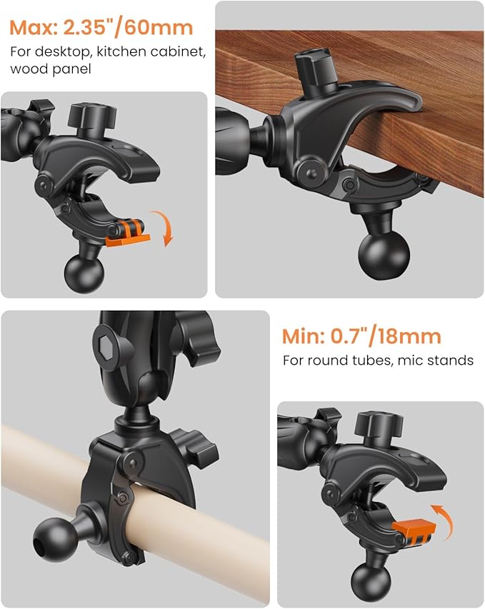 OHLPRO Mic Stand Tablet Holder, 360° Adjustable iPad & Phone Mount with Clamp, Fits 5–17" Devices, Sheet Music Stand Holder for iPad Pro 12.9 Air Mini, Black