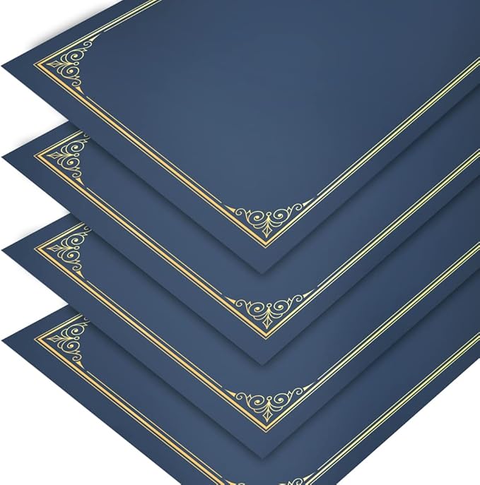 SUNEE Certificate Holders(Blue, 80 Packs, New Pattern), Diploma Covers Gold Foil Border, for Letter Size 8.5x11 Certificates, Cardstock, Document Papers