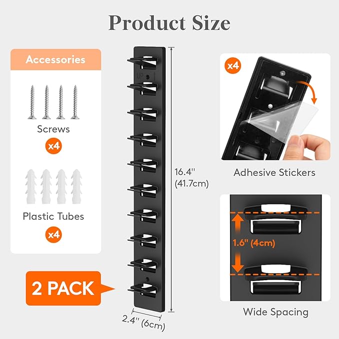 Lifewit Wall-Mounted Hat Organizer, 20 Baseball Caps Storage with Elastic Clamp (Each Holds 10), Over-the-Door Hat Rack, Dual Installation with Nails or Adhesive, Closet Cap Holder, Black, 2-Pack